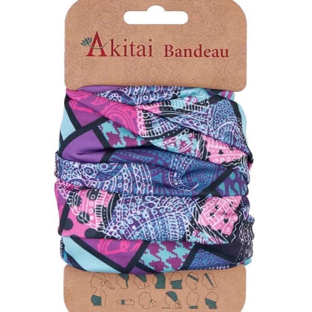 Akitai Boho Bandeau Headband - Geo Pink and Paisleys Pattern - #1036